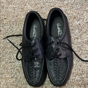 Paul Parkman Black Leather Moc-Toe Lace-Up Slip-Ons